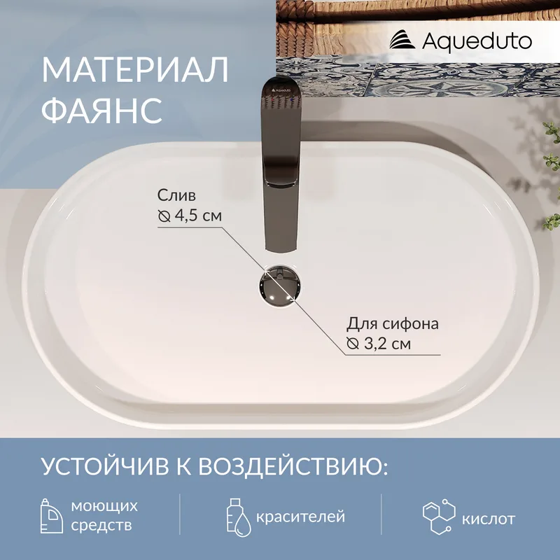 Накладная раковина Aqueduto Espiral ESP0210 60 см белая глянцевая Sancos — официальный сайт