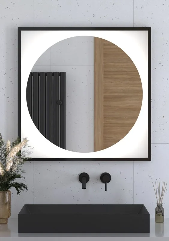 Зеркало Defesto Eclipse DF2223 80х80 черная рама, с LED-подсветкой