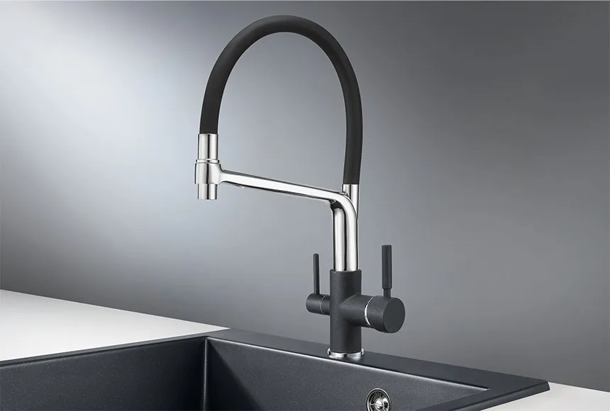 Смеситель для кухни Granula 0083, шварц с гибким изливом Sancos — официальный сайт