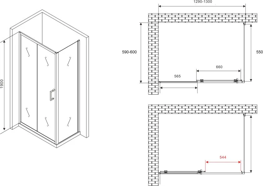 Душевой уголок Abber Schwarzer Diamant AG301305-S605 130x60, профиль хром, стекло прозрачное Sancos — официальный сайт