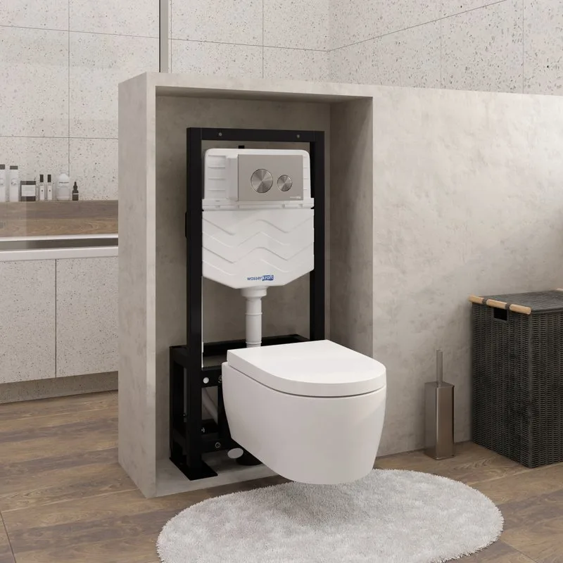 Система инсталляции для унитазов Wasserkraft Dill 61TLT.010.ME.BN02, с кнопкой смыва никель Sancos — официальный сайт