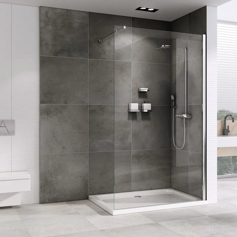 Душевая перегородка Abber Immer Offen AG61090 90 см, профиль хром, стекло прозрачное Sancos — официальный сайт