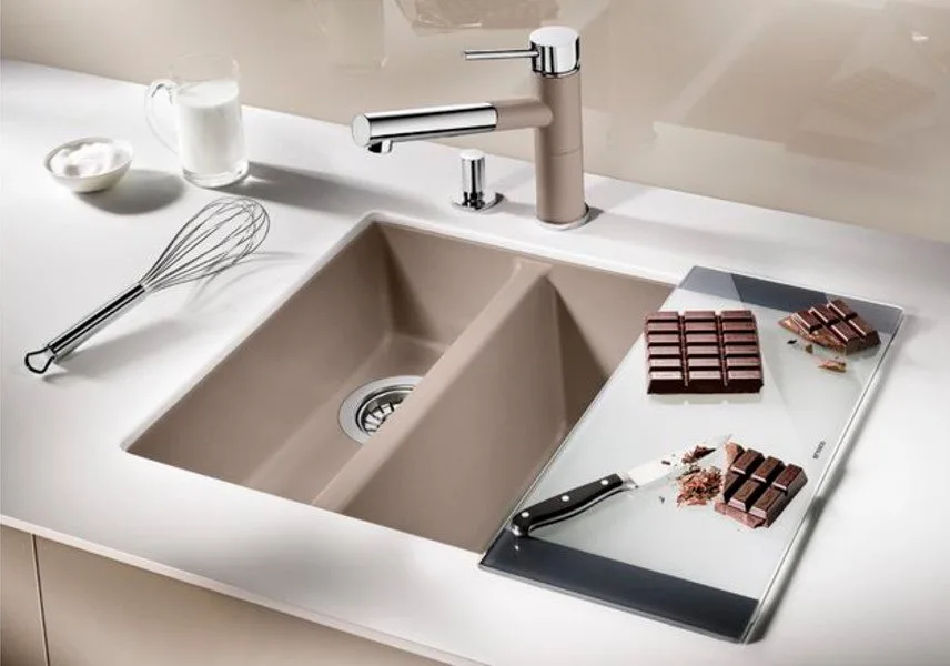 Мойка кухонная Blanco Subline 340/160-U серый беж, правая Sancos — официальный сайт