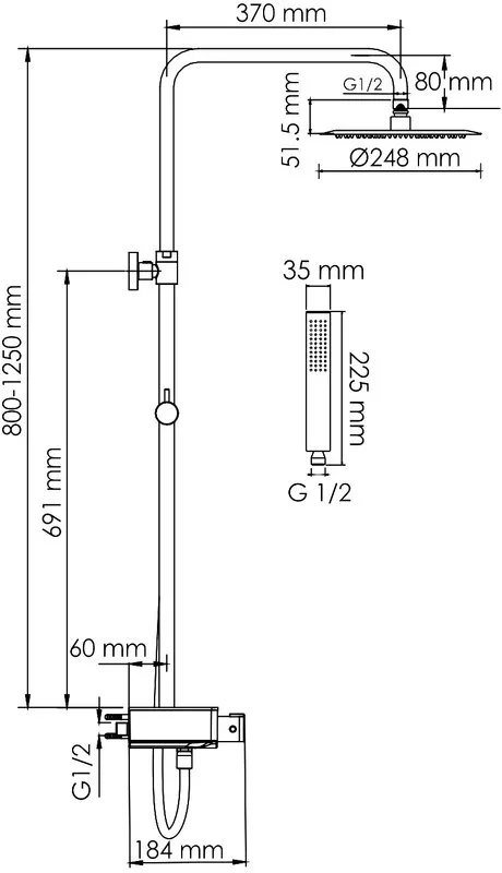 Душевая стойка Wasserkraft Abens 2000 A114.258.218.CB Thermo, с термостатом, черная Sancos — официальный сайт