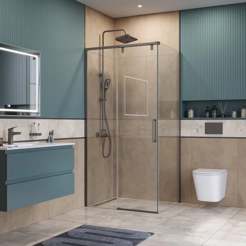 Душевой уголок BelBagno Soft Close-1 AH-1-100/90-C-GM профиль оружейная сталь Sancos — официальный сайт