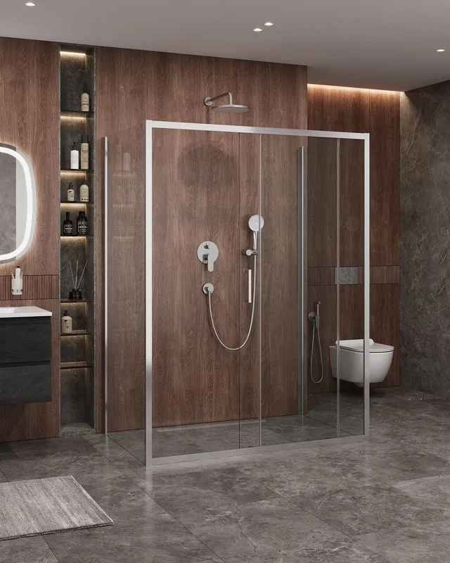 Душевой уголок Cezares Molveno AH-12 150х90 см, профиль хром, стекло прозрачное Sancos — официальный сайт