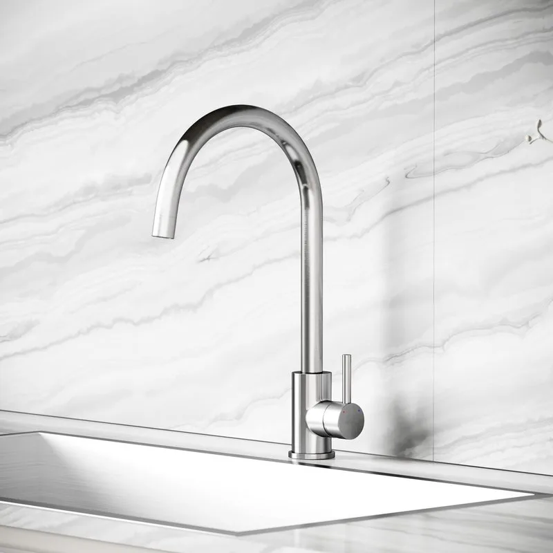 Смеситель для кухни Sancos Stainless, с поворотным R изливом, нержавеющая сталь SC12001SS Sancos — официальный сайт