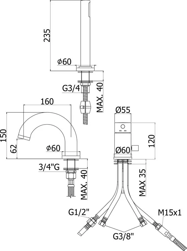 Смеситель на борт ванны Paffoni Light LIG047ST, сталь Sancos — официальный сайт