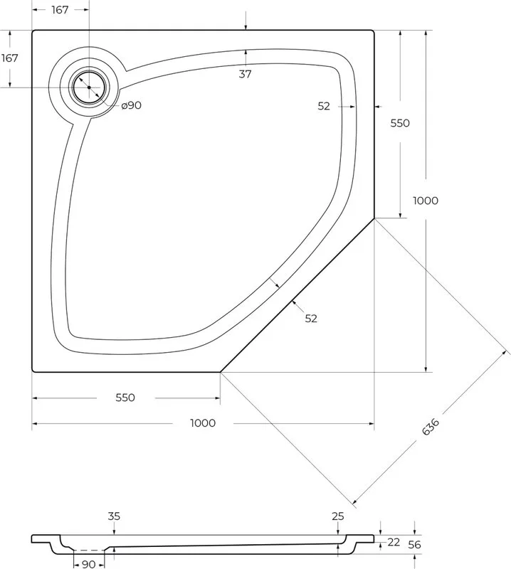 Поддон для душа Cezares Tray TRAY-S-P-100-56-W 100x100 Sancos — официальный сайт
