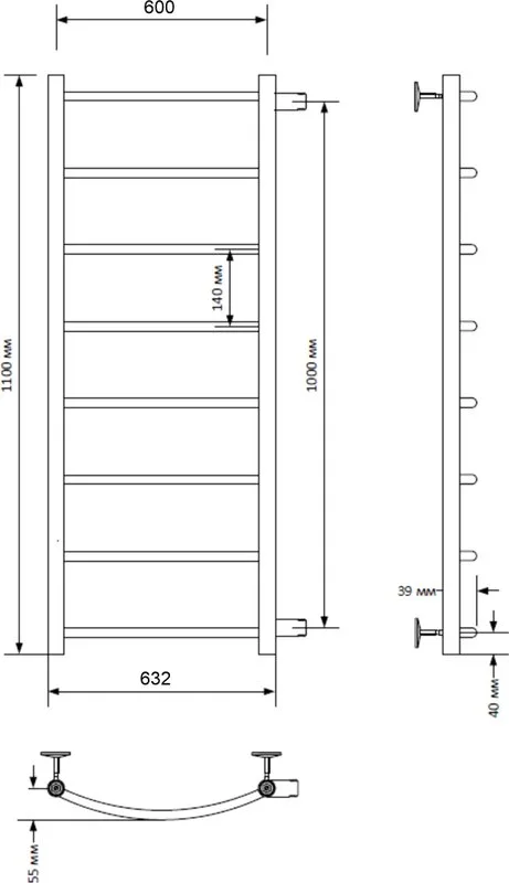 Полотенцесушитель водяной Indigo Arc LASW110-60-б/п-100 боковое подключение, серебристый Sancos — официальный сайт
