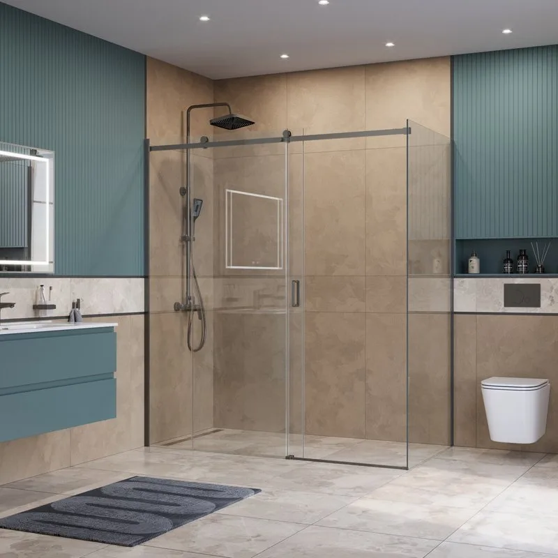 Душевой уголок BelBagno Soft Close-2 AH-1-180/90-C-GM профиль оружейная сталь Sancos — официальный сайт