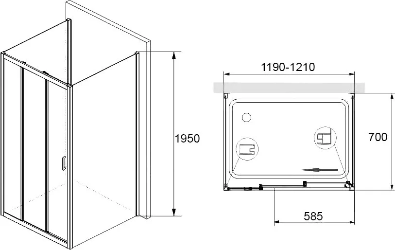 Душевой уголок RGW Passage PA-13+70 см (119-121)x70x195 профиль хром, стекло прозрачное Sancos — официальный сайт