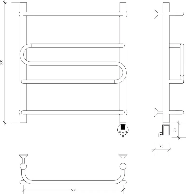 Полотенцесушитель электрический Secado Валенсия 2 60x50, черный, R Sancos — официальный сайт