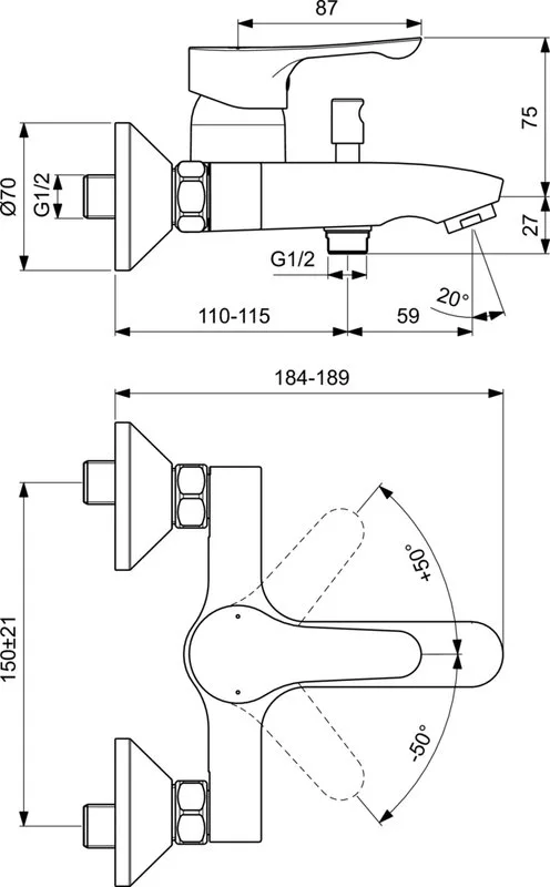 Смеситель для ванны с душем Ideal Standard Dot 2.0 BC326AA Sancos — официальный сайт