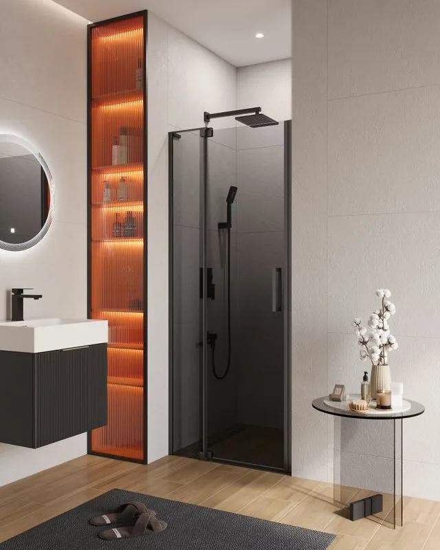 Душевая дверь в нишу Cezares Slider B 1 70/80 Grigio Nero профиль черный, стекло серое Sancos — официальный сайт