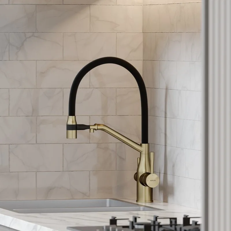 Смеситель для кухни Sancos Orta SC4008BG с гибким изливом, брашированное золото Sancos — официальный сайт