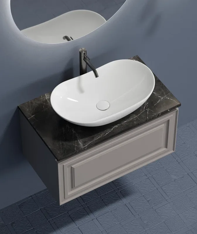 Тумба с раковиной Sancos Very 80 см, doha soft, столешница черный мрамор, раковина CN6015 Sancos — официальный сайт