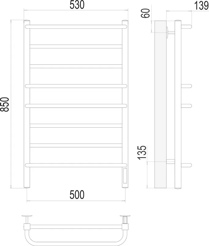 Полотенцесушитель электрический Terminus Евромикс П8 500x850 квадро, quick touch Sancos — официальный сайт