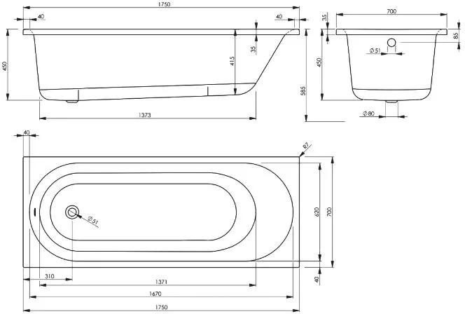 Акриловая ванна Vagnerplast Kasandra VPBA175KAS2X-04 без опоры 175x70 см, пристенная, белая Sancos — официальный сайт