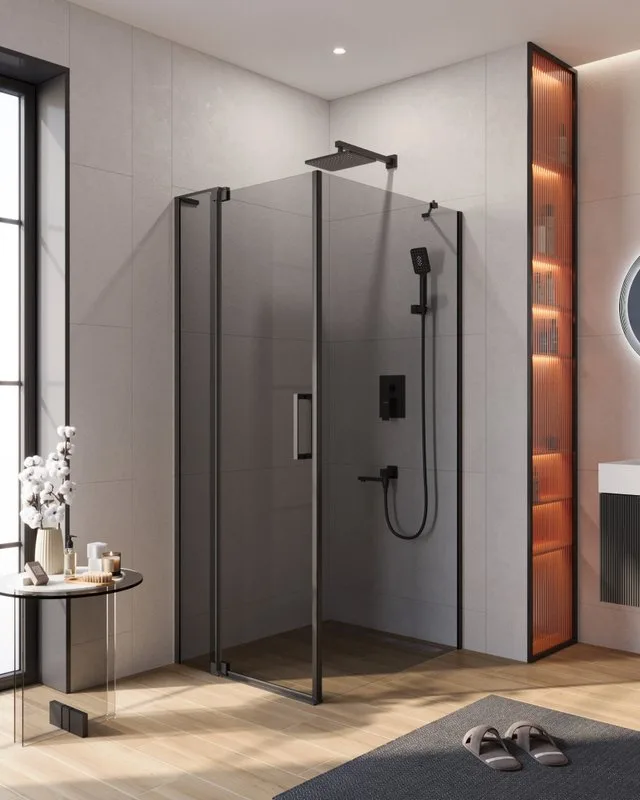 Душевой уголок Cezares Slider AH 1 100-70/80 Grigio Nero профиль черный, стекло серое Sancos — официальный сайт