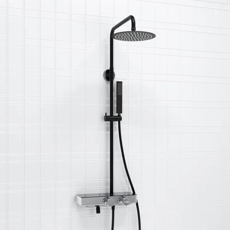 Душевая стойка Wasserkraft Abens 2000 A114.258.218.CB Thermo, с термостатом, черная Sancos — официальный сайт