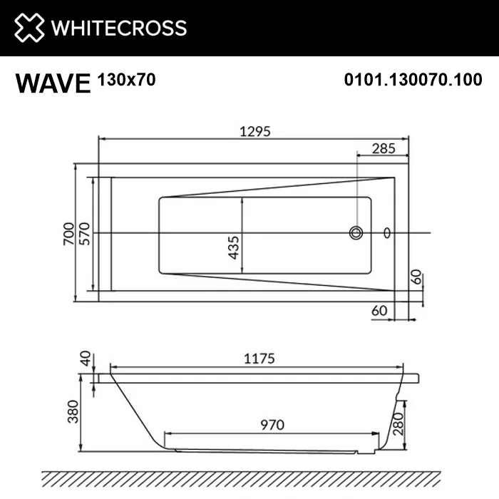Акриловая ванна WHITECROSS Wave 130x70 см, пристенная, белая Sancos — официальный сайт