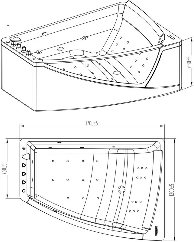 Акриловая ванна Orans BT-65109 R 170x120 см, угловая, правая, пристенная, с гидромассажем, белая, ас Sancos — официальный сайт