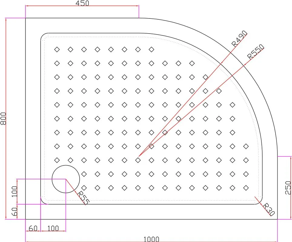 Поддон для душа Cezares Tray TRAY-A-RH-100/80-550-15-W-R R100х80 R, с сифоном Sancos — официальный сайт