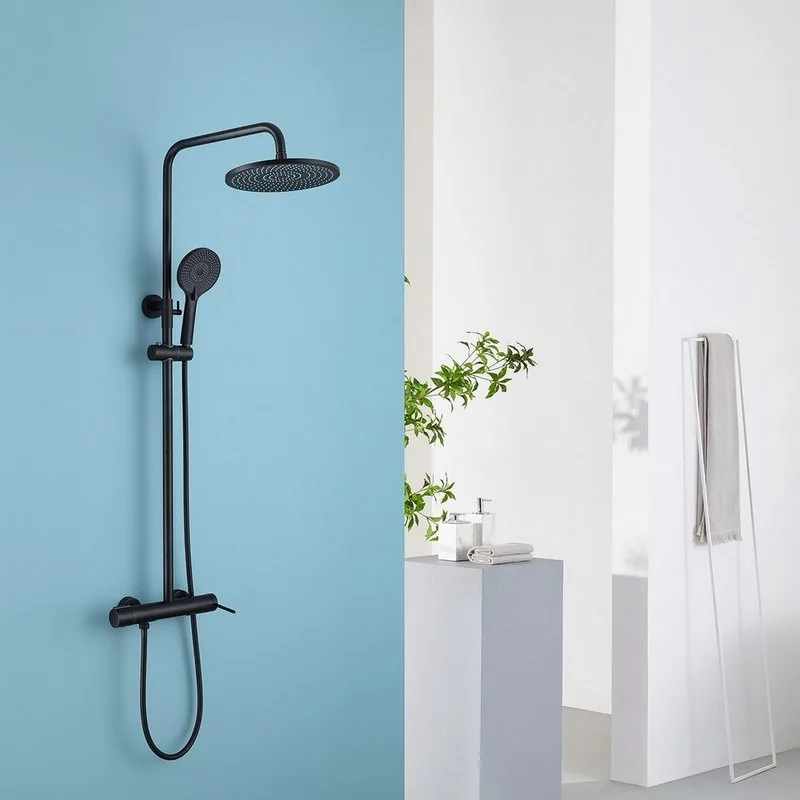 Душевая стойка Abber Emotion AF8816BL, матовая черная Sancos — официальный сайт