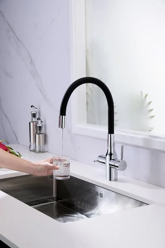 Смеситель для кухни Paulmark Salix 213419-CR, хром, черный, с гибким изливом Sancos — официальный сайт