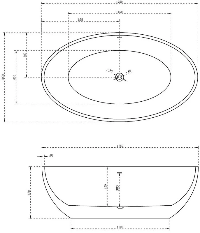 Акриловая ванна Abber AB9249 175x100 см, отдельностоящая, белая, овальная, с каркасом, со сливом-пер Sancos — официальный сайт