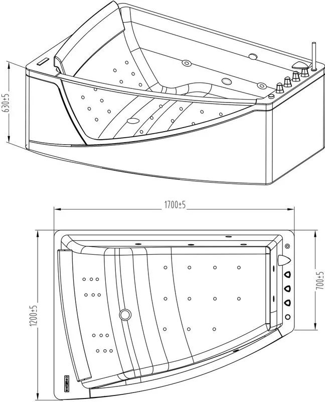 Акриловая ванна Orans BT-65109 L 170x120 см, угловая, левая, пристенная, с гидромассажем, белая, аси Sancos — официальный сайт