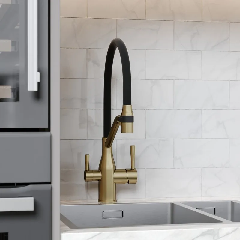 Смеситель для кухни Sancos Orta SC4008BG с гибким изливом, брашированное золото Sancos — официальный сайт