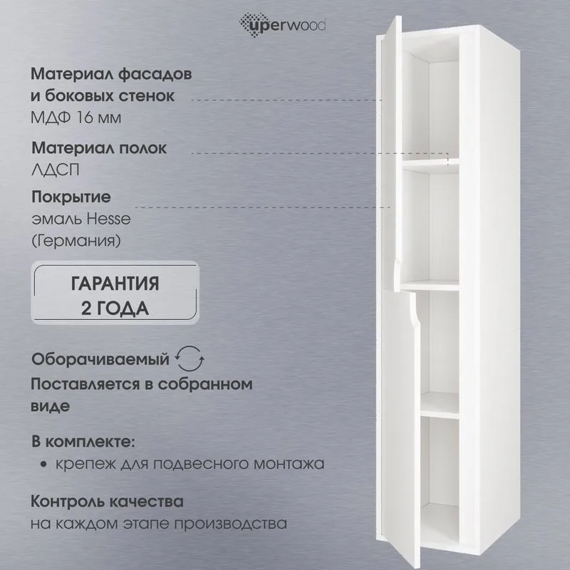 Шкаф-пенал для ванной Uperwood Modul 35 подвесной, матовый белый Sancos — официальный сайт