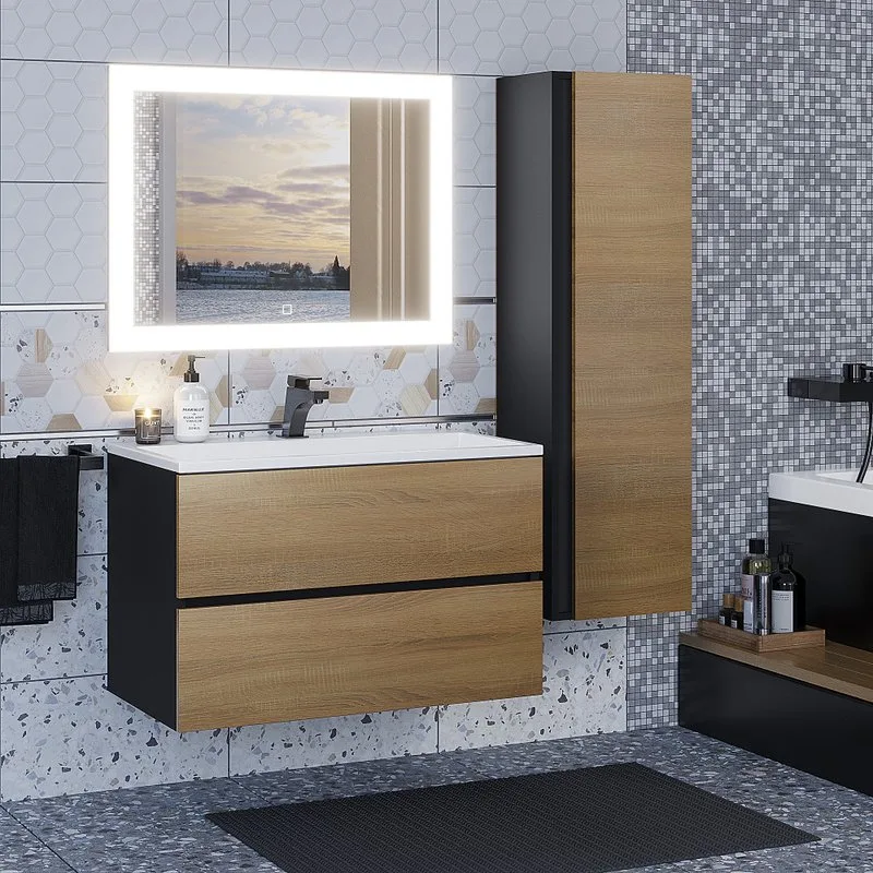 Тумба под раковину без столешницы Uperwood Barsa 80 подвесная, черная, дуб сонома Sancos — официальный сайт