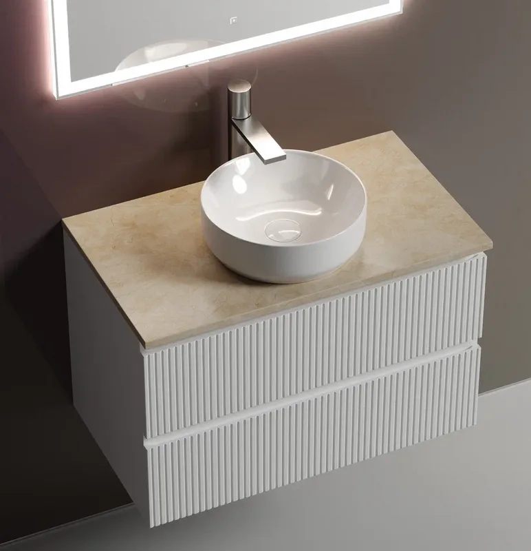 Тумба с раковиной Sancos Snob T 80 см, bianco, столешница бежевая, раковина CN6005 Sancos — официальный сайт