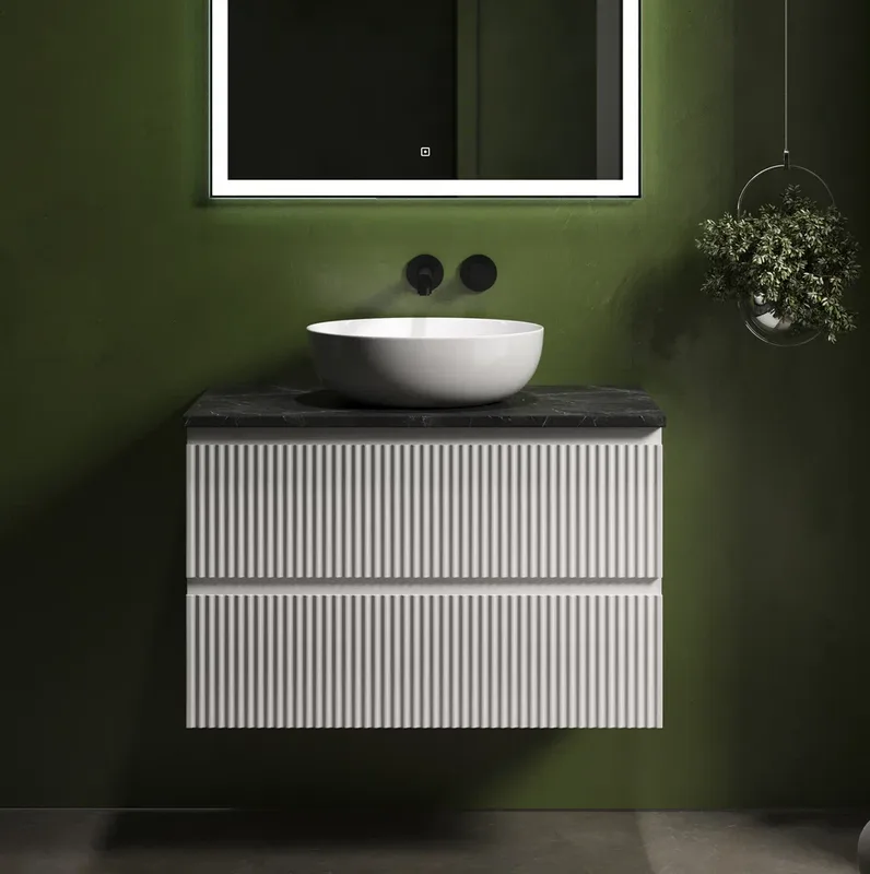 Тумба с раковиной Sancos Snob R 80 см, bianco, столешница черный мрамор, раковина CN5024 Sancos — официальный сайт