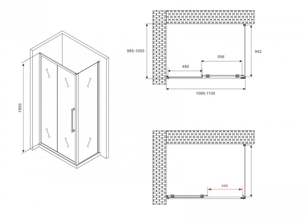Душевой уголок Abber Schwarzer Diamant AG30110BMH-S100BM 110x100, профиль черный,  стекло матовое Sancos — официальный сайт