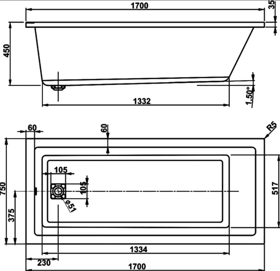 Акриловая ванна Vagnerplast Cavallo VPBA170CAV2X-04 без опоры 170x75 см, пристенная, ультрабелая Sancos — официальный сайт