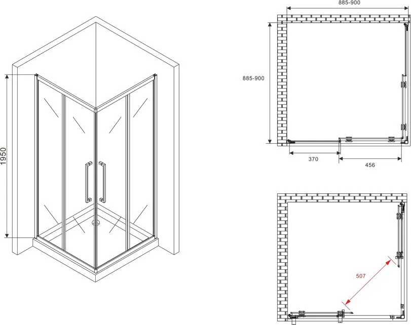 Душевой уголок Abber Schwarzer Diamant AG02090BMH 90x90, профиль черный матовый, стекло матовое Sancos — официальный сайт
