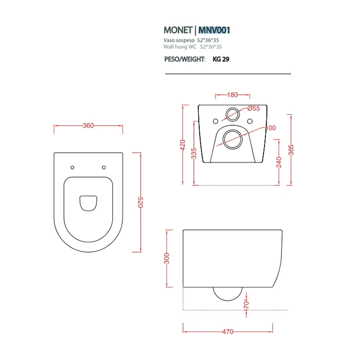 Чаша для унитаза подвесного ArtCeram Monet Rimless Sancos — официальный сайт