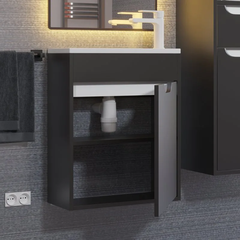 Тумба под раковину без столешницы Uperwood Modul 50 подвесная, 1 дверца, матовая черная Sancos — официальный сайт