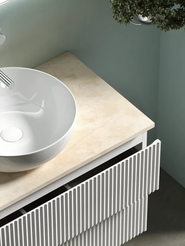 Тумба с раковиной Sancos Snob R 80 см, bianco, столешница бежевая, раковина CN5024 Sancos — официальный сайт