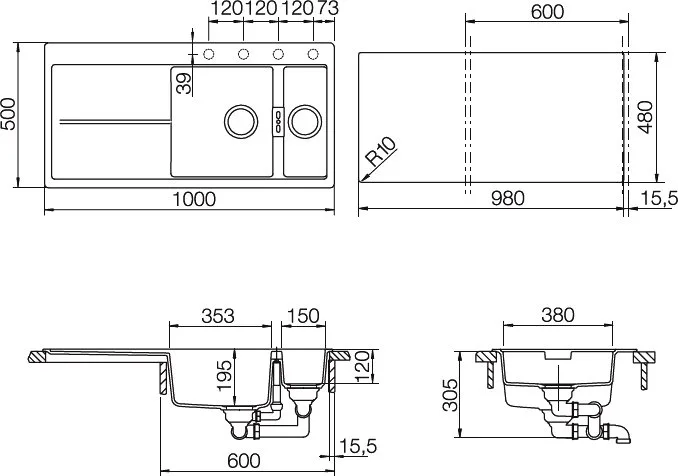 Мойка кухонная Schock Horizont 60D (D-150) Cristadur серебристый камень Sancos — официальный сайт