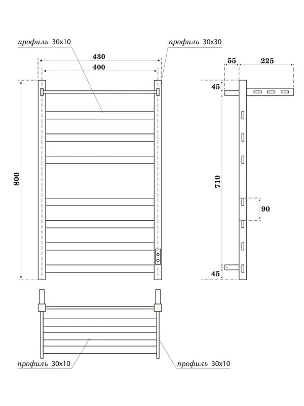 Полотенцесушитель электрический APEXTERMO Терра TR11184GF 80x45 см, подключение справа, слева, скрыт