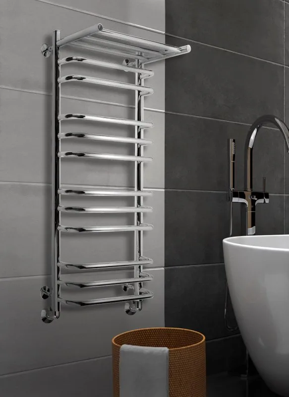 Полотенцесушитель водяной Indigo Brace LBCW100-50P, с полкой, серебристый Sancos — официальный сайт