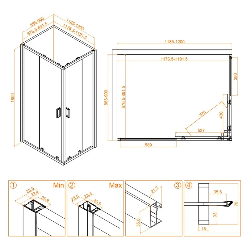 Душевой уголок RGW Classic CL-44 (885-900)x(1185-1200)x1850, профиль хром Sancos — официальный сайт