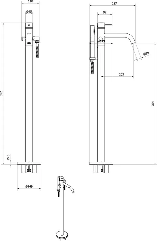 Напольный смеситель для ванны с душем IB Rubinetterie Industria ID399CC_1, chrome Sancos — официальный сайт