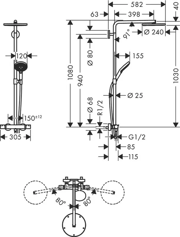 Душевая стойка Hansgrohe Raindance Select S Showerpipe 240 1jet P  27633670, с термостатом, черный Sancos — официальный сайт