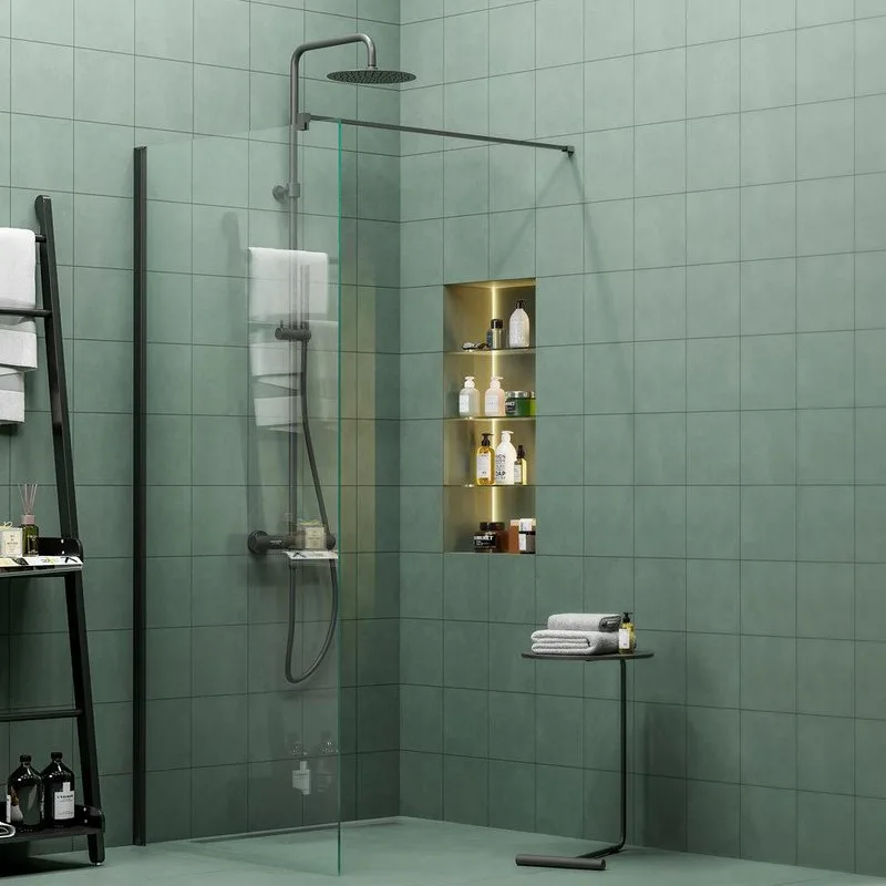 Душевая перегородка KERAMA MARAZZI Vetro VE.100.WI.BLK.M 100 см, профиль матовый черный, стекло проз Sancos — официальный сайт
